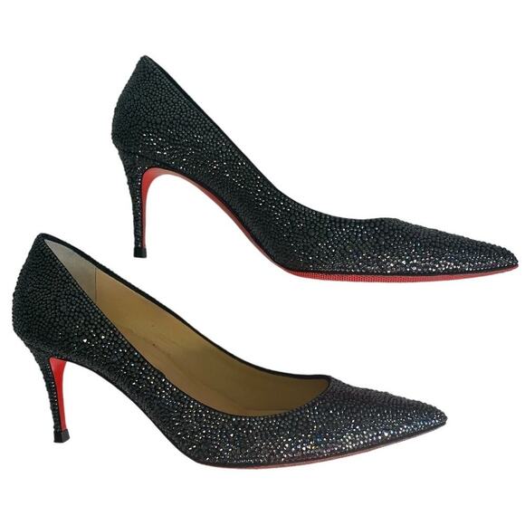 Christian Louboutin Kate 70 mm Black Crystal Embellished Pumps - IT38.5 - Picture 7 of 14
